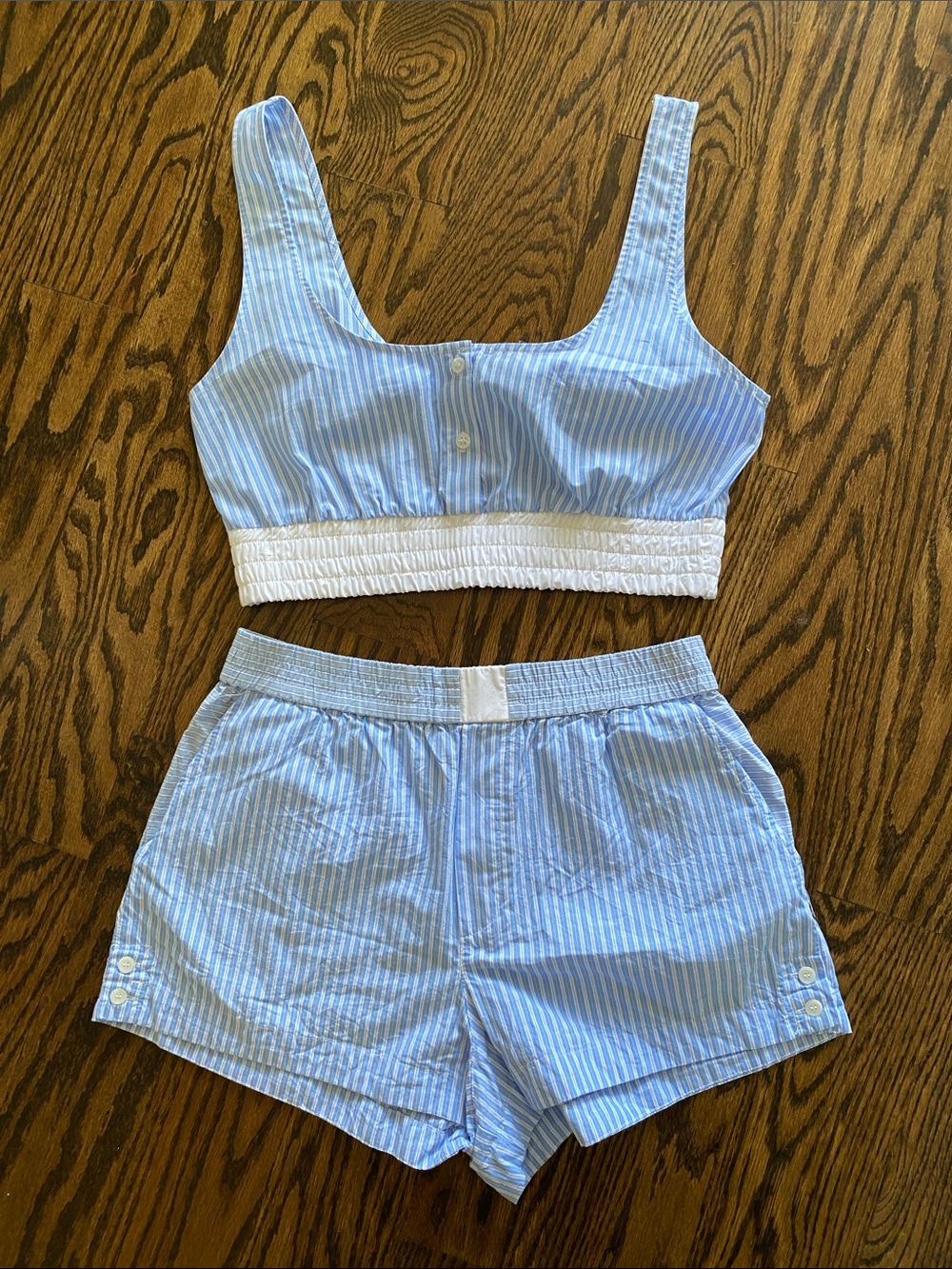 Zara Light Blue & White Striped Crop Tank and Shorts Set
